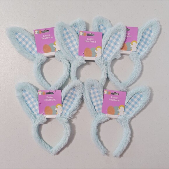 New DanDee Easter Bunny Ears Headband 8 Lot White Blue Plush Gingham Plaid NWT - Picture 3 of 14